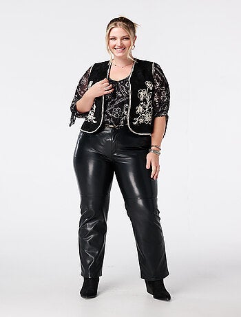 MS MODE Gilet sans manches Gilet en suédine avec broderie