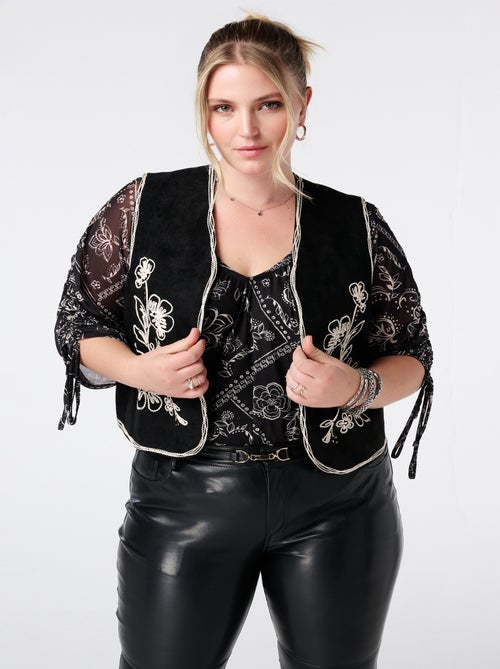 MS MODE Gilet sans manches Gilet en suédine avec broderie - Kiabi