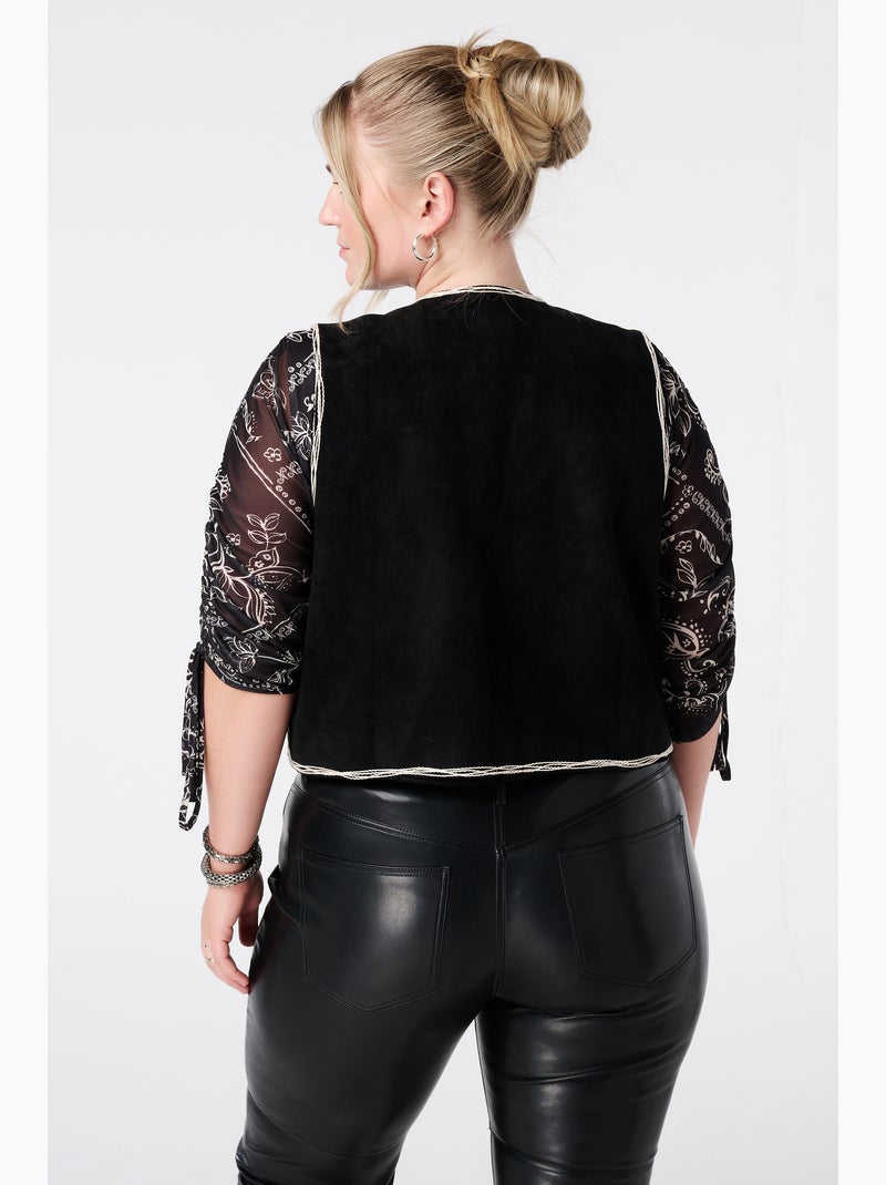 MS MODE Gilet sans manches Gilet en suédine avec broderie Noir - Main Image