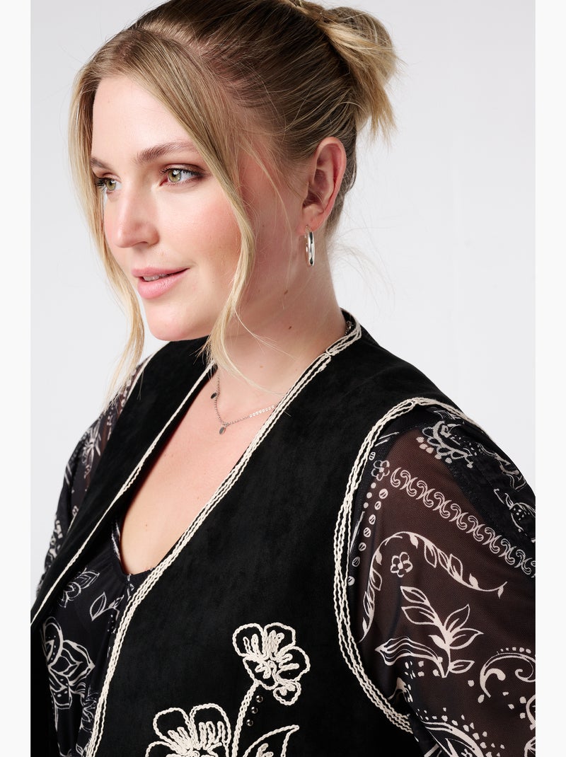 MS MODE Gilet sans manches Gilet en suédine avec broderie Noir - Kiabi