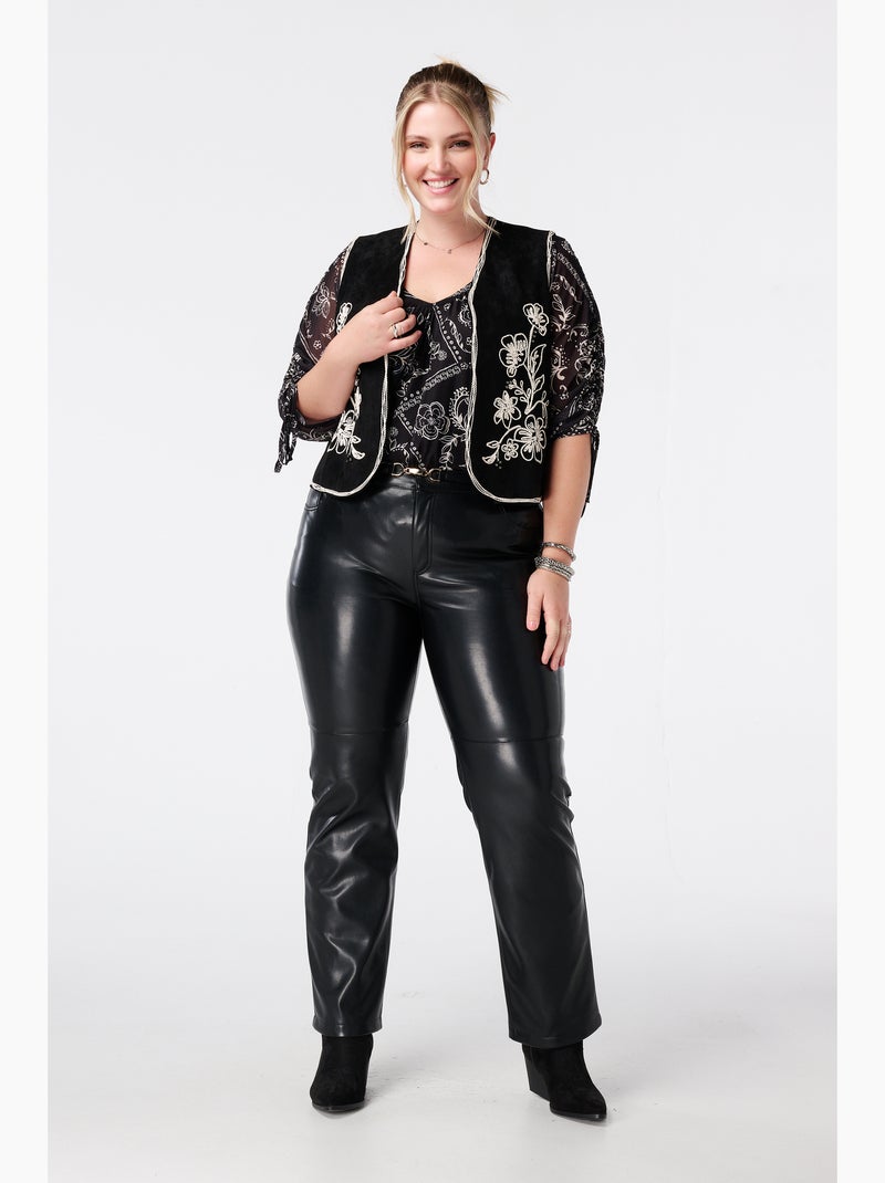 MS MODE Gilet sans manches Gilet en suédine avec broderie Noir - Kiabi