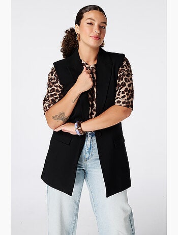 Ms Mode Gilet Sans Manches gilet long à fermeture boutonnée