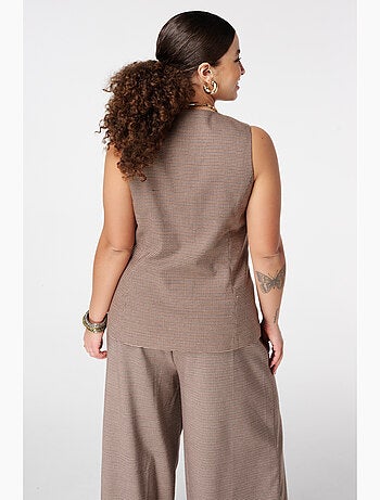 MS MODE Gilet sans manches Gilet long à motif à carreaux
