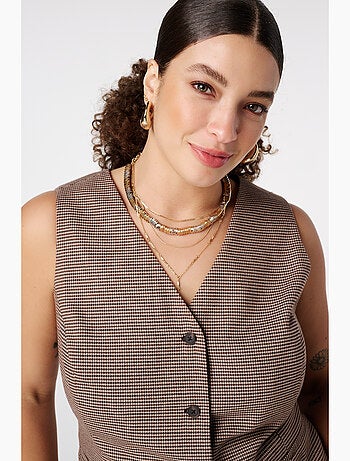 MS MODE Gilet sans manches Gilet long à motif à carreaux