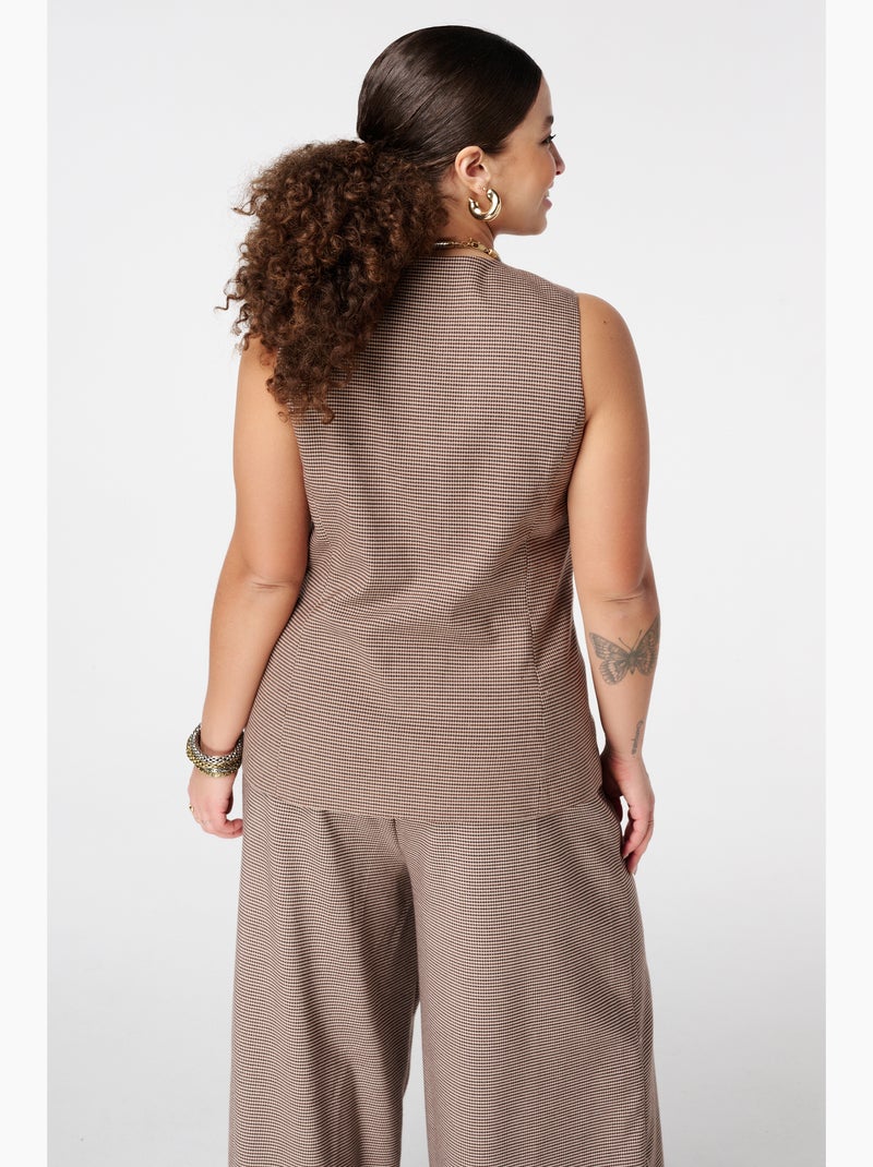 MS MODE Gilet sans manches Gilet long à motif à carreaux Marron/Multicolore - Kiabi