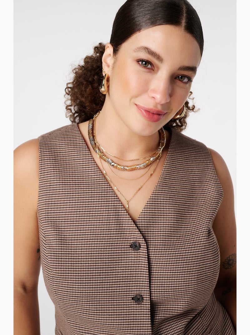 MS MODE Gilet sans manches Gilet long à motif à carreaux Marron/Multicolore - Kiabi