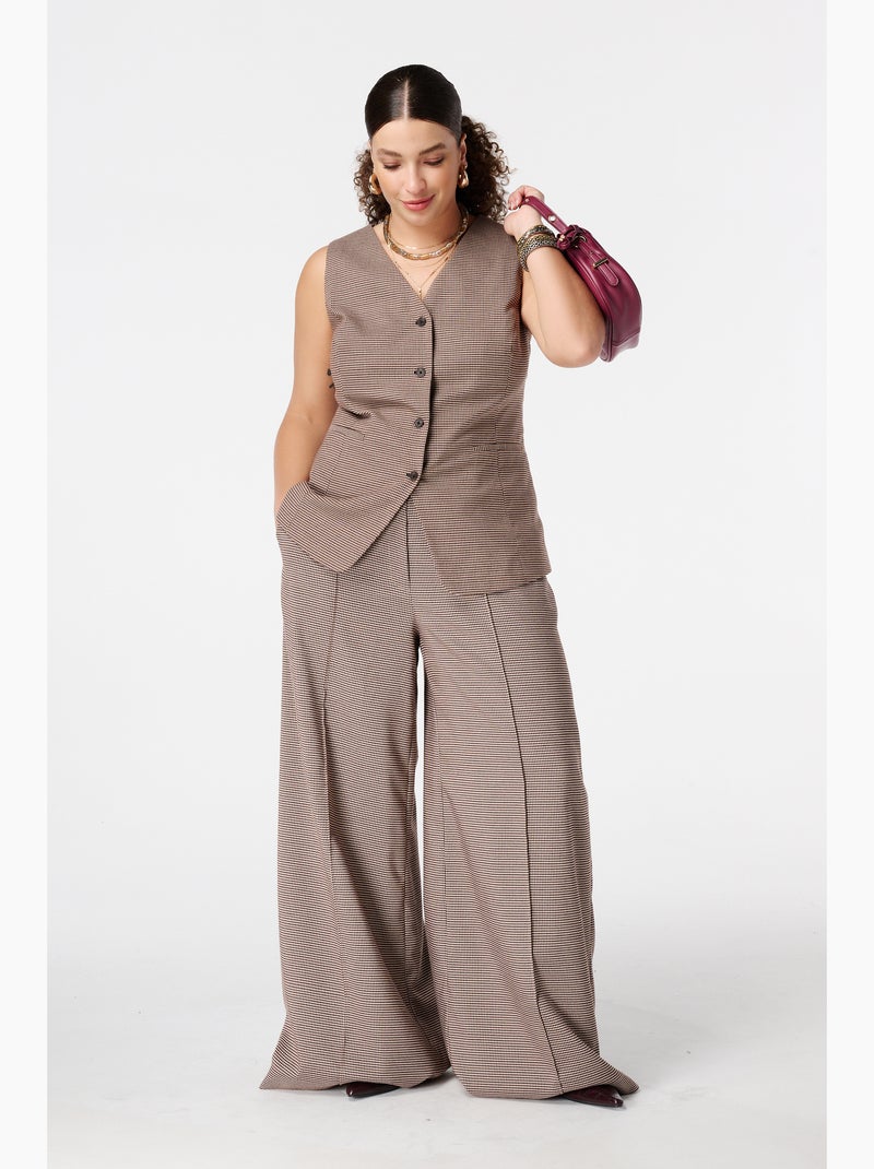 MS MODE Gilet sans manches Gilet long à motif à carreaux Marron/Multicolore - Kiabi