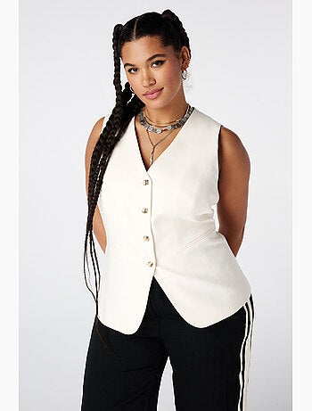 MS MODE Gilet sans manches Gilet long avec boutons dorés