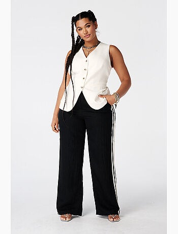 MS MODE Gilet sans manches Gilet long avec boutons dorés