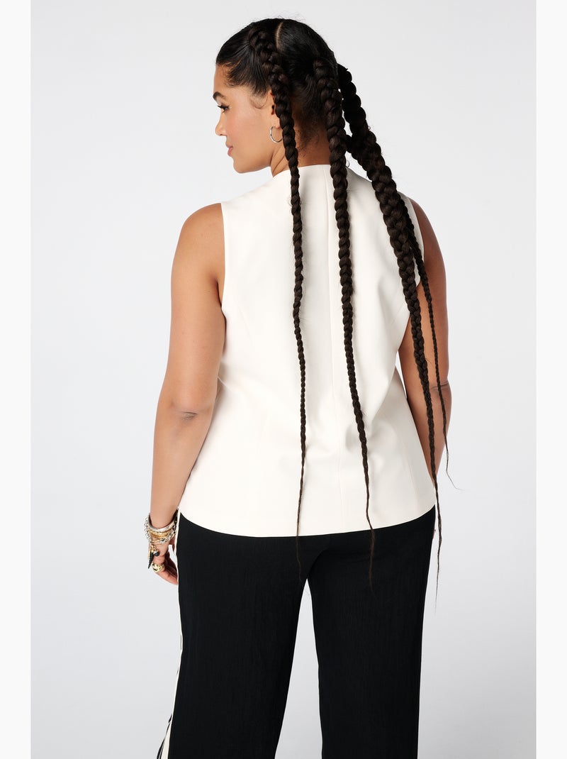 MS MODE Gilet sans manches Gilet long avec boutons dorés Crème - Kiabi