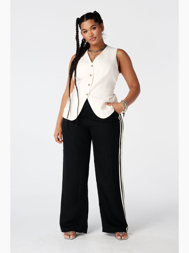 MS MODE Gilet sans manches Gilet long avec boutons dorés Crème - Kiabi