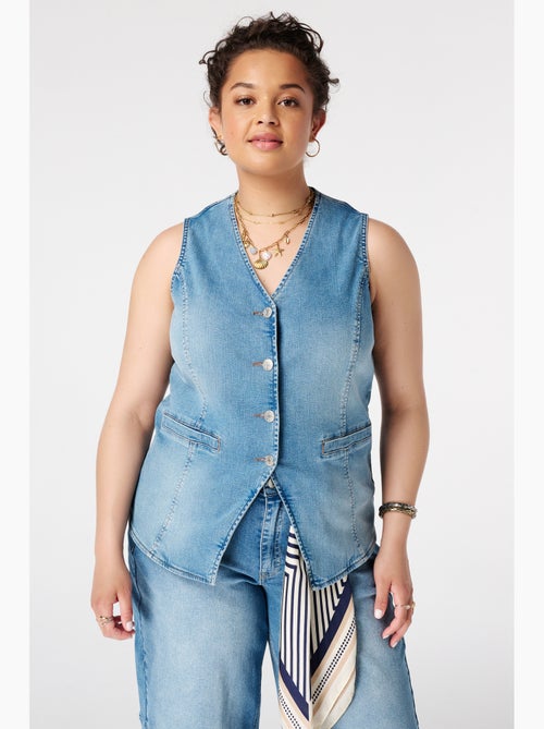MS MODE Gilet sans manches Gilet long en denim - Kiabi