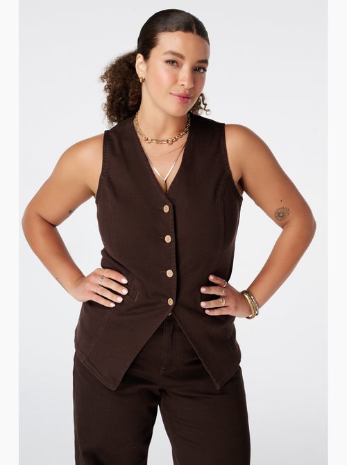MS MODE Gilet sans manches Gilet long en denim - Kiabi