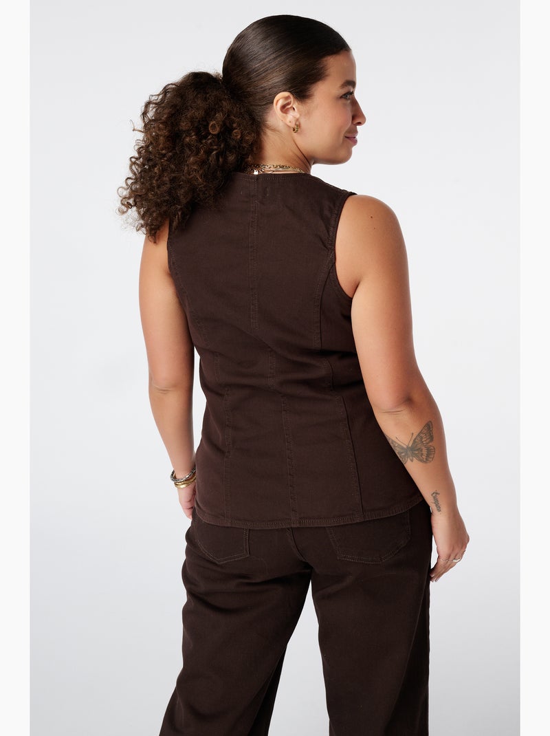 MS MODE Gilet sans manches Gilet long en denim Marron foncé - Kiabi