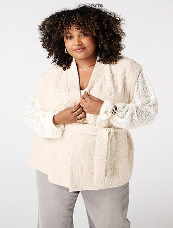 MS MODE Gilet sans manches Gilet mi-long avec ceinture à nouer