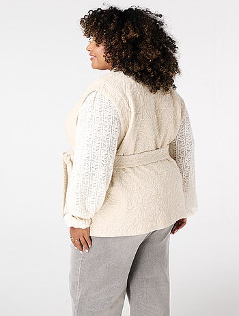 MS MODE Gilet sans manches Gilet mi-long avec ceinture à nouer