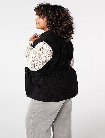 MS MODE Gilet sans manches Gilet mi-long avec ceinture à nouer
