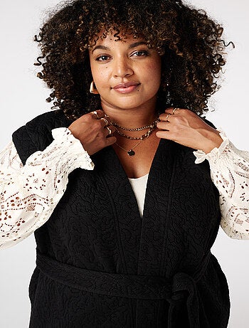 MS MODE Gilet sans manches Gilet mi-long avec ceinture à nouer