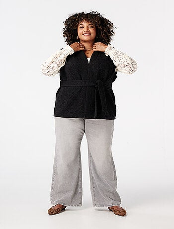 MS MODE Gilet sans manches Gilet mi-long avec ceinture à nouer