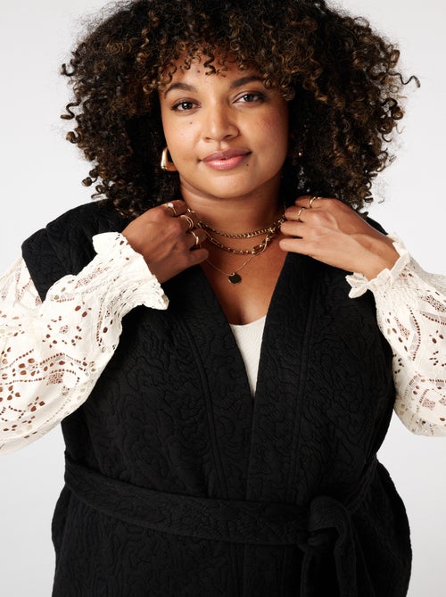 MS MODE Gilet sans manches Gilet mi-long avec ceinture à nouer - Kiabi