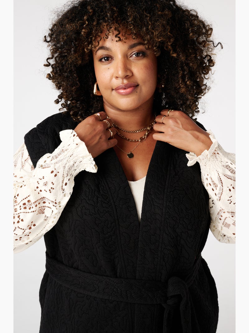 MS MODE Gilet sans manches Gilet mi-long avec ceinture à nouer Noir - Kiabi