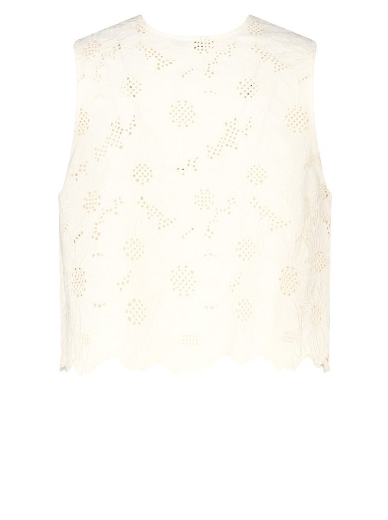 MS MODE Gilet sans manches Gilet sans manches en coton avec broderies Crème - Kiabi