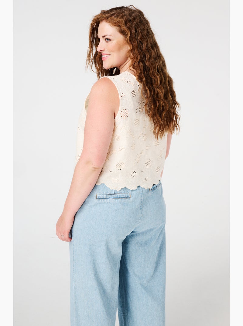 MS MODE Gilet sans manches Gilet sans manches en coton avec broderies Crème - Kiabi