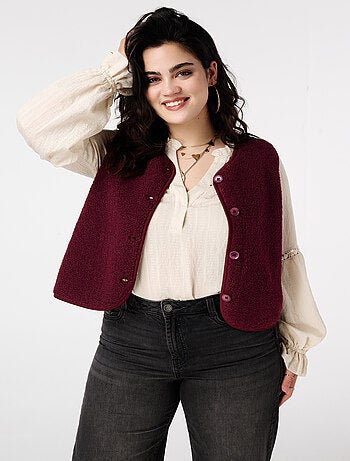 MS MODE Gilet sans manches Gilet teddy avec fermeture boutonnée