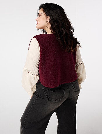 MS MODE Gilet sans manches Gilet teddy avec fermeture boutonnée