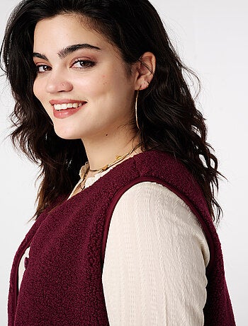 MS MODE Gilet sans manches Gilet teddy avec fermeture boutonnée