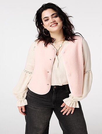 MS MODE Gilet sans manches Gilet teddy avec fermeture boutonnée