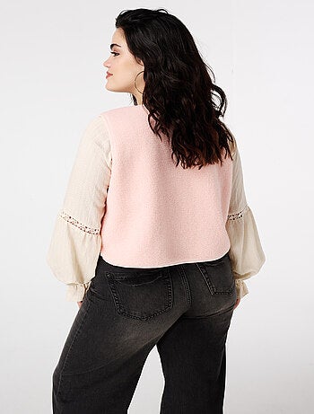 MS MODE Gilet sans manches Gilet teddy avec fermeture boutonnée