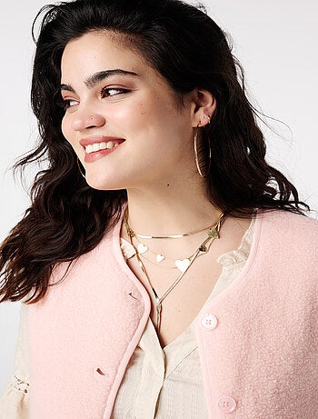 MS MODE Gilet sans manches Gilet teddy avec fermeture boutonnée