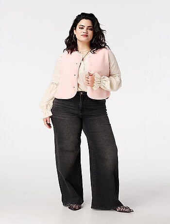 MS MODE Gilet sans manches Gilet teddy avec fermeture boutonnée