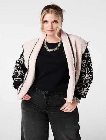 MS MODE Gilet sans manches Gilet Teddy avec surpiqûres décoratives