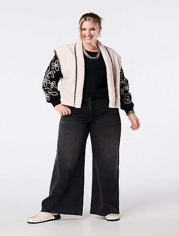 MS MODE Gilet sans manches Gilet Teddy avec surpiqûres décoratives