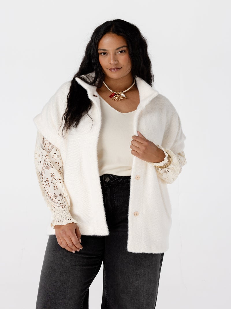 MS MODE Gilet sans manches Veste sans manches douce Blanc Beige Blanc - Kiabi