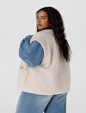 MS MODE Gilet sans manches Veste sans manches Teddy
