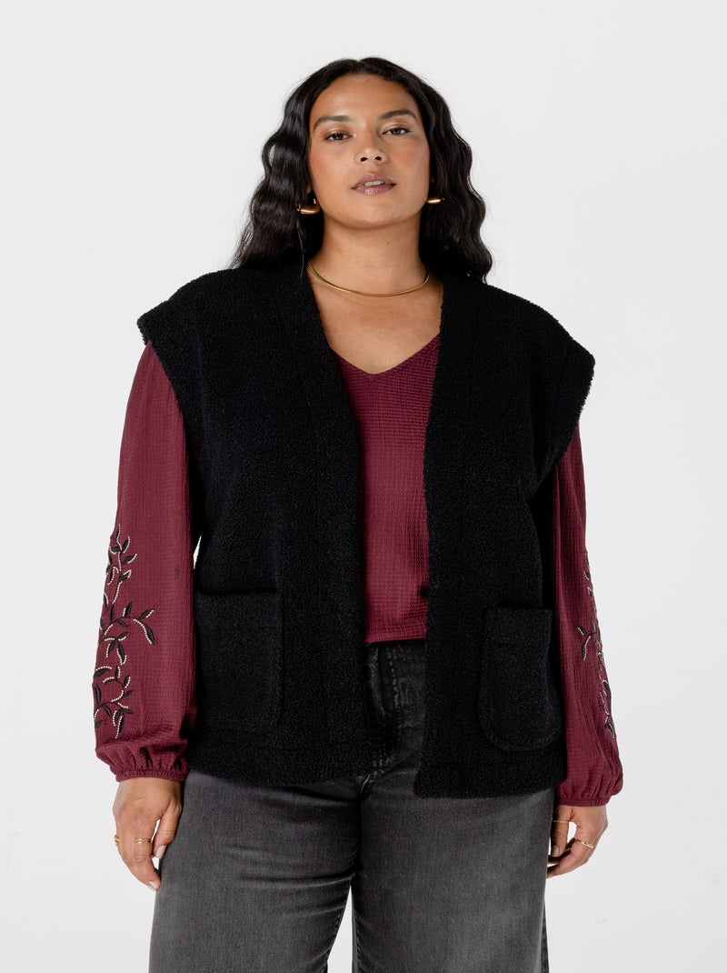 MS MODE Gilet sans manches Veste sans manches Teddy Noir Noir - Kiabi