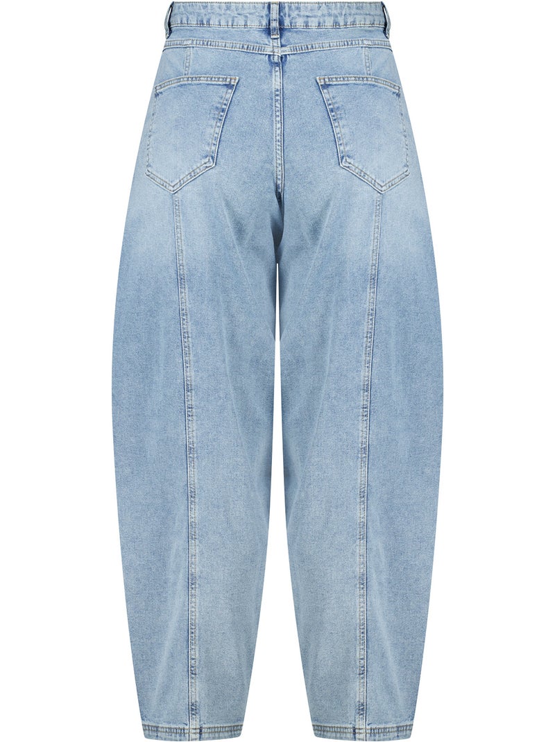 Ms mode jean barrel avec coutures décoratives Bleu denim - Kiabi