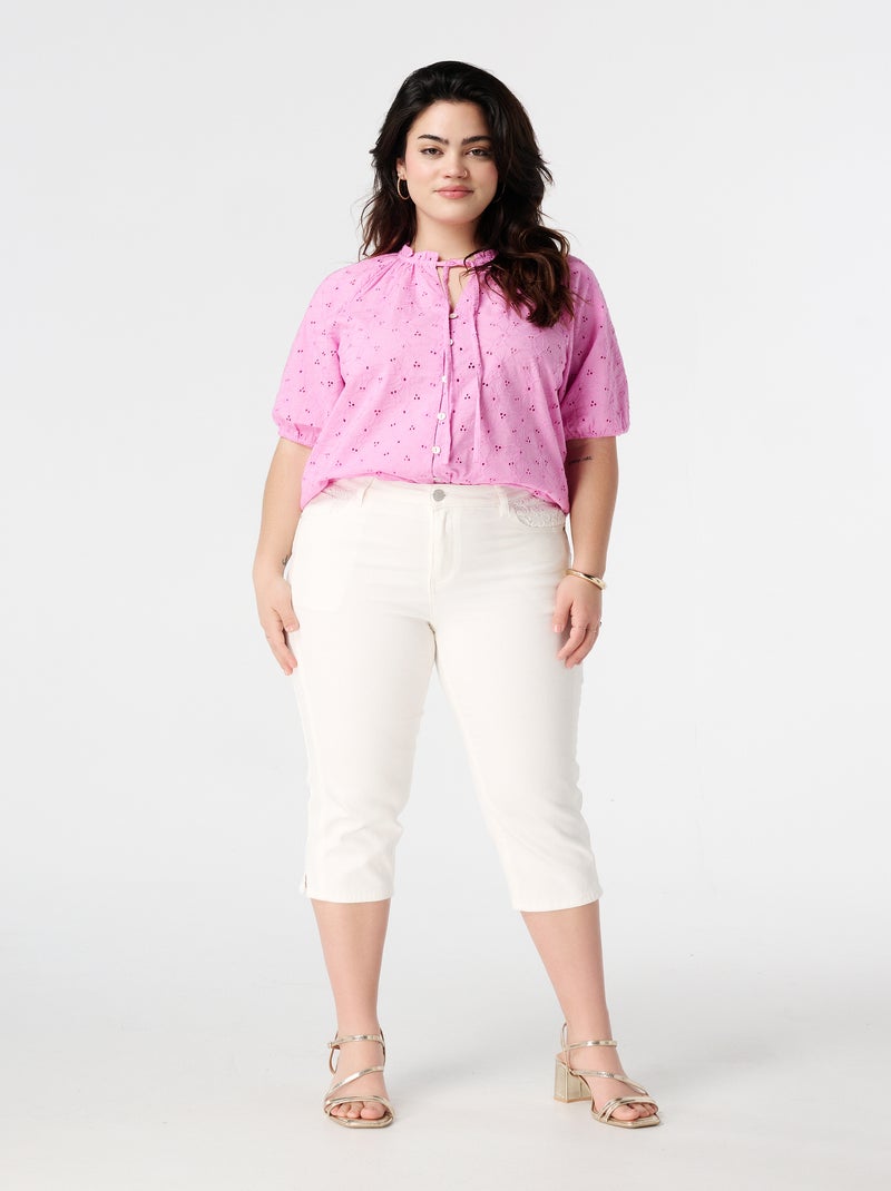 MS MODE Jean Capri avec détail en dentelle Blanc cassé - Kiabi