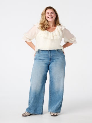 MS MODE Jean Jean à jambe large et taille haute