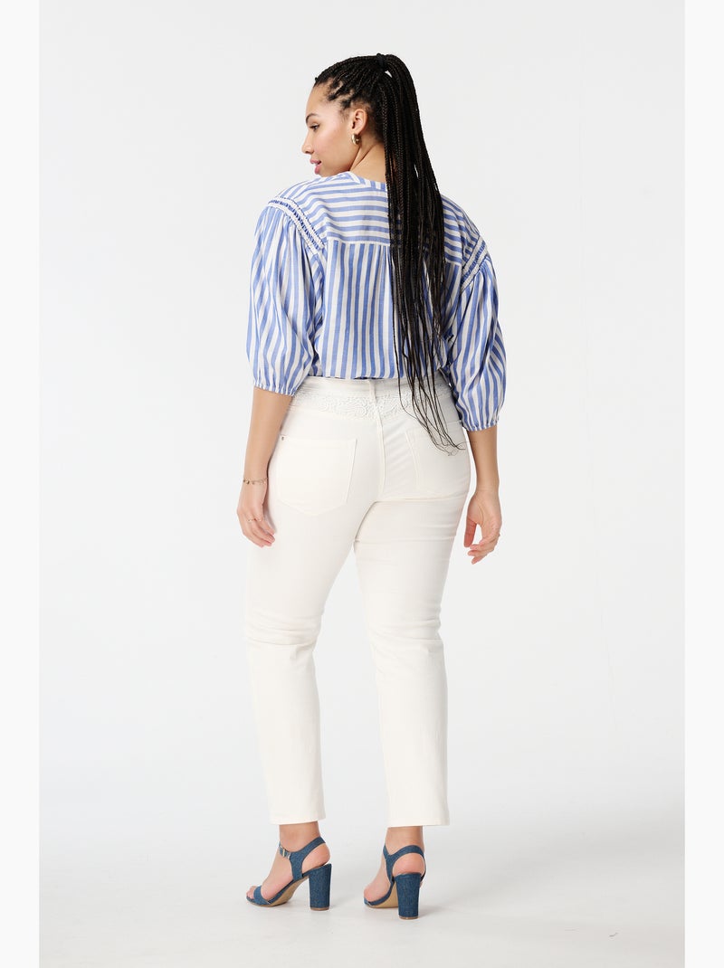 MS MODE Jean Jean droit avec broderie Blanc cassé - Kiabi