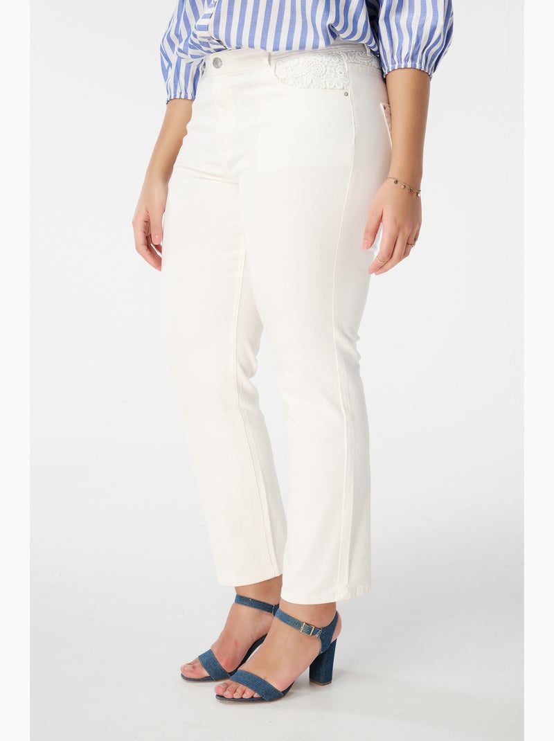 MS MODE Jean Jean droit avec broderie Blanc cassé - Kiabi