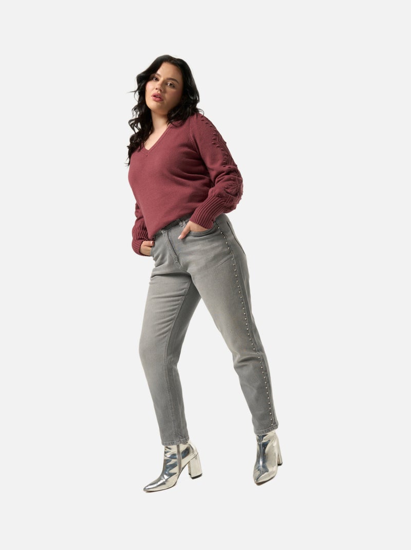 MS MODE Jean Jean droit avec clous Gris - Kiabi