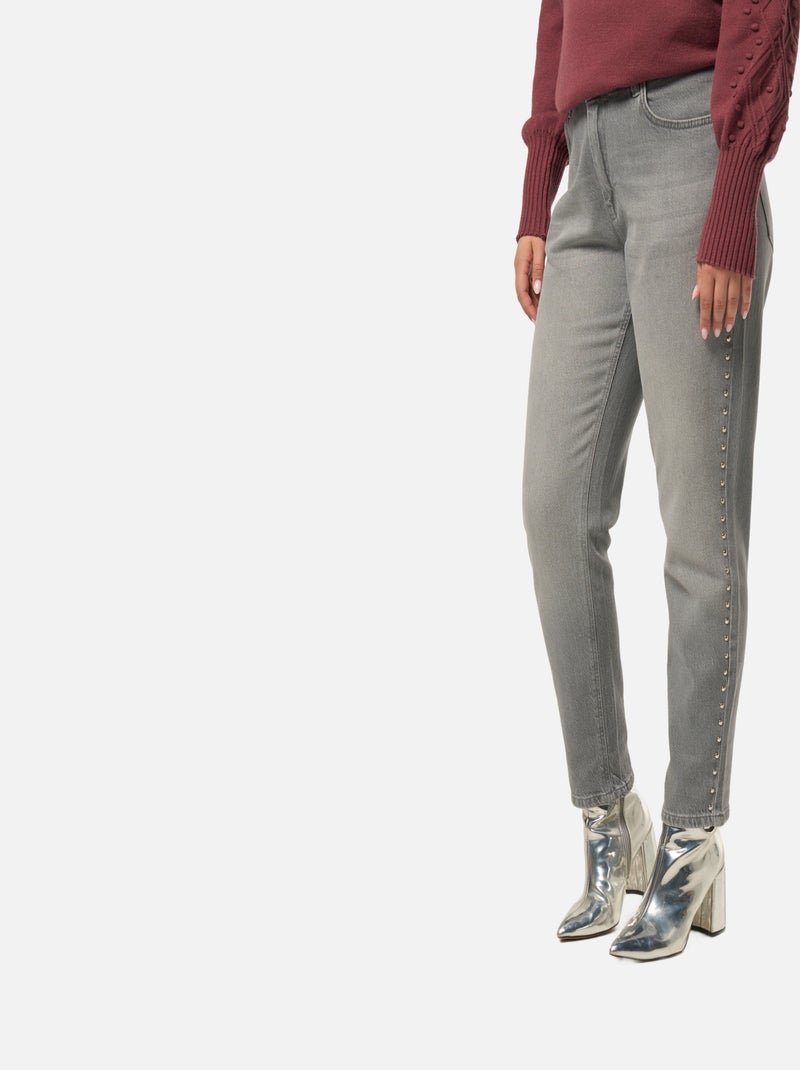 MS MODE Jean Jean droit avec clous Gris - Kiabi