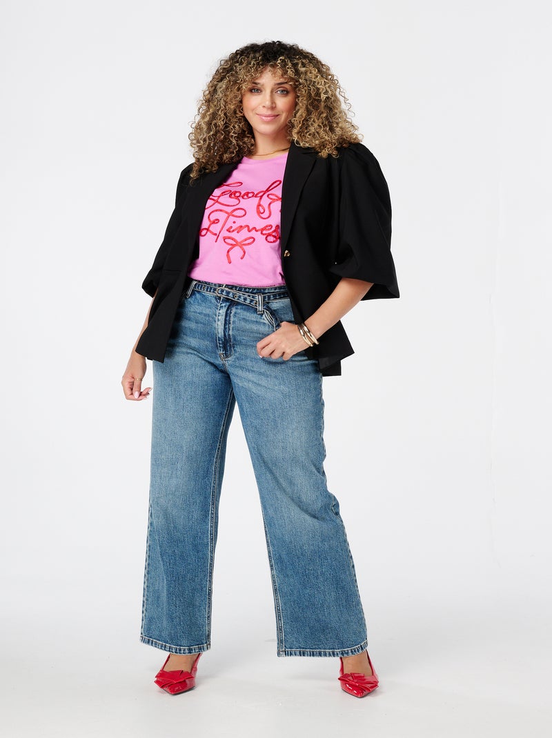 MS MODE Jean Jeans larges avec ceinture Bleu roi - Kiabi