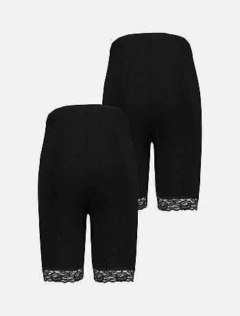 MS MODE Legging Lot de 2 leggings courts avec dentelle