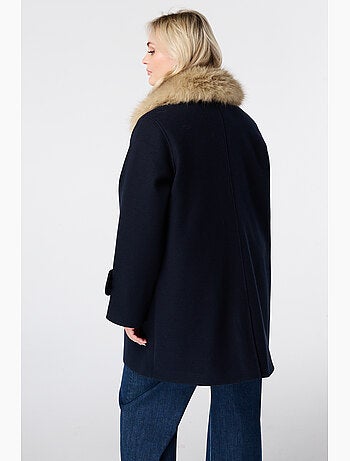 Ms mode manteau avec col en fausse fourrure