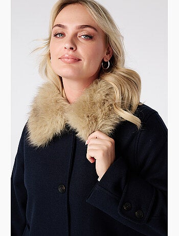 Ms mode manteau avec col en fausse fourrure